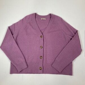 Faherty‎ Womens Cardigan Sweater Size L Purple Knit V Neck Organic Cotton Blend
